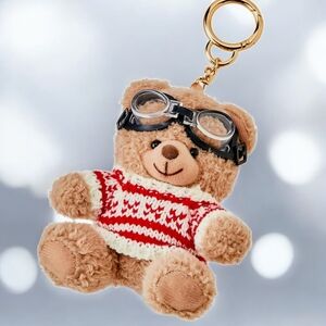 NEW Cozy Brown Teddy Bear with Red Sweater Bag Charm 4"LX3.5"W NWT